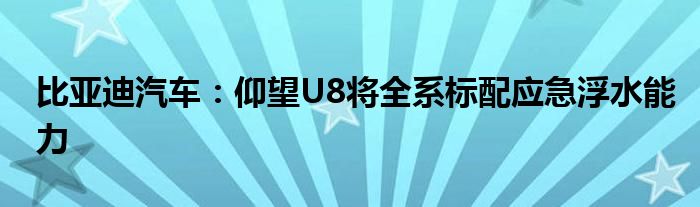比亚迪汽车:仰望U8将全系标配应急浮水能力