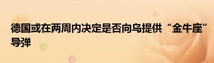 德国或在两周内决定是否向乌提供“金牛座”导弹