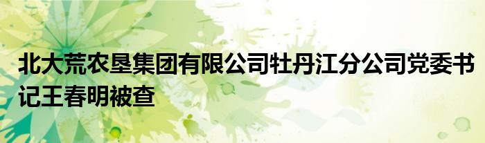 北大荒农垦集团有限公司牡丹江分公司党委书记王春明被查