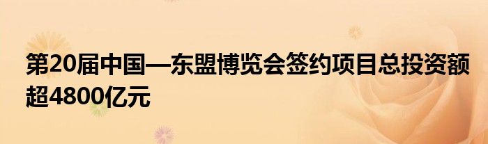 第20届中国—东盟博览会签约项目总投资额超4800亿元