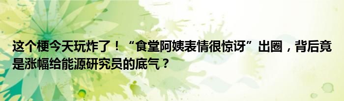 这个梗今天玩炸了!“食堂阿姨表情很惊讶”出圈,背后竟是涨幅给能源研究员的底气?