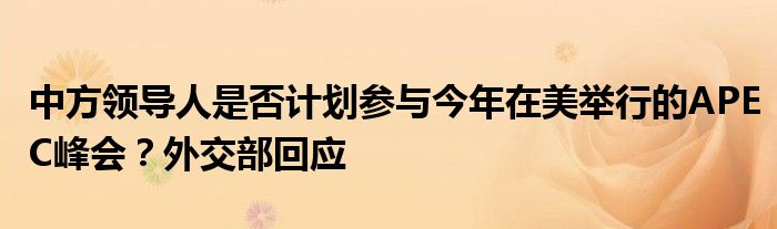 中方领导人是否计划参与今年在美举行的APEC峰会?外交部回应