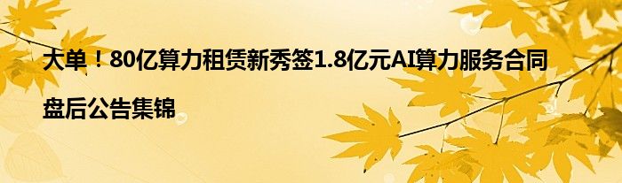 大单!80亿算力租赁新秀签1.8亿元AI算力服务合同|盘后公告集锦