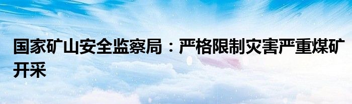 国家矿山安全监察局:严格限制灾害严重煤矿开采