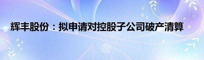 辉丰股份:拟申请对控股子公司破产清算