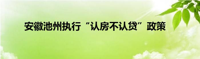 安徽池州执行“认房不认贷”政策