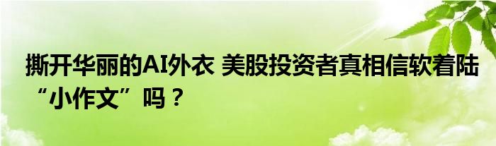 撕开华丽的AI外衣 美股投资者真相信软着陆“小作文”吗?