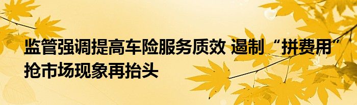 监管强调提高车险服务质效 遏制“拼费用”抢市场现象再抬头