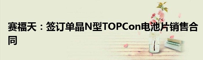 赛福天:签订单晶N型TOPCon电池片销售合同