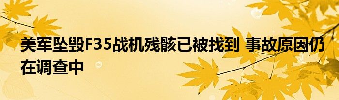 美军坠毁F35战机残骸已被找到 事故原因仍在调查中