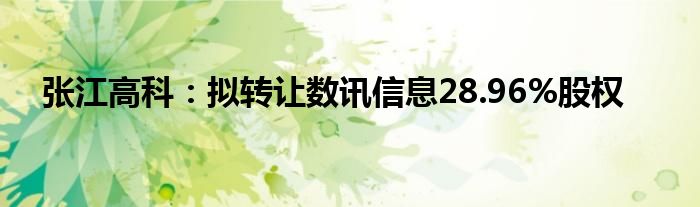 张江高科:拟转让数讯信息28.96%股权