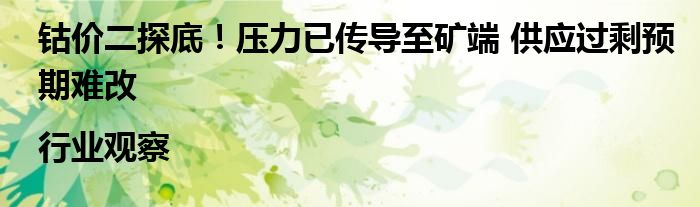 钴价二探底!压力已传导至矿端 供应过剩预期难改|行业观察
