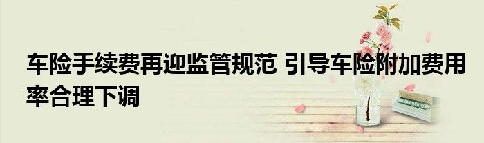 车险手续费再迎监管规范 引导车险附加费用率合理下调