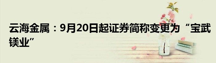 云海金属:9月20日起证券简称变更为“宝武镁业”
