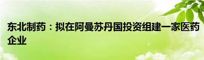 东北制药:拟在阿曼苏丹国投资组建一家医药企业