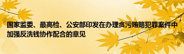 国家监委、最高检、公安部印发在办理贪污贿赂犯罪案件中加强反洗钱协作配合的意见