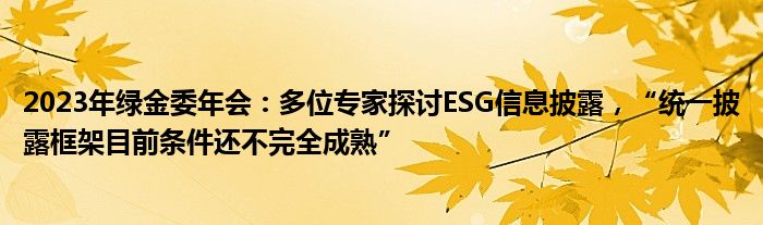 2023年绿金委年会：多位专家探讨ESG信息披露，“统一披露框架目前条件还不完全成熟”