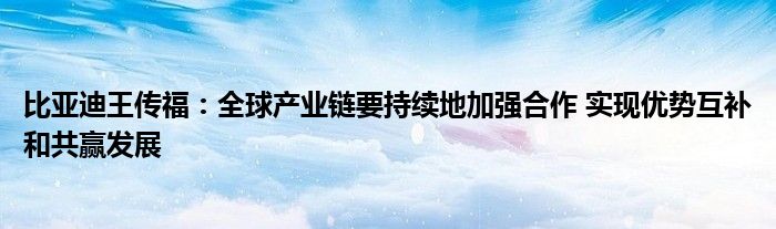 比亚迪王传福：全球产业链要持续地加强合作 实现优势互补和共赢发展