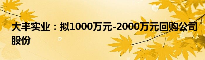 大丰实业：拟1000万元-2000万元回购公司股份
