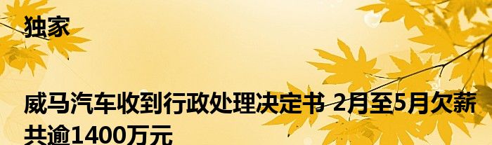 独家|威马汽车收到行政处理决定书 2月至5月欠薪共逾1400万元