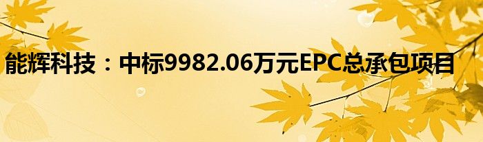 能辉科技:中标9982.06万元EPC总承包项目