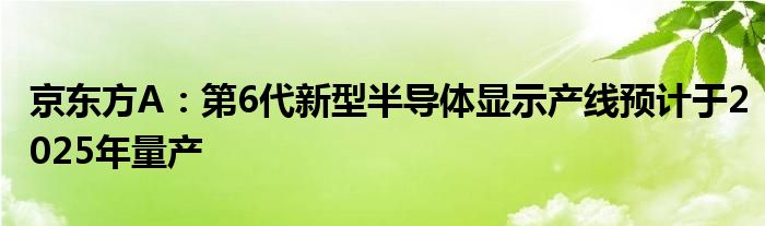 京东方A:第6代新型半导体显示产线预计于2025年量产