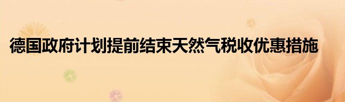 德国政府计划提前结束天然气税收优惠措施