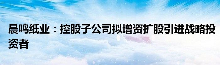 晨鸣纸业:控股子公司拟增资扩股引进战略投资者
