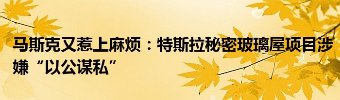 马斯克又惹上麻烦:特斯拉秘密玻璃屋项目涉嫌“以公谋私”