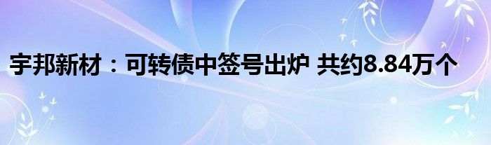宇邦新材:可转债中签号出炉 共约8.84万个