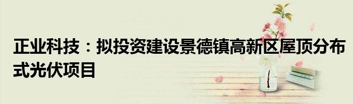 正业科技：拟投资建设景德镇高新区屋顶分布式光伏项目