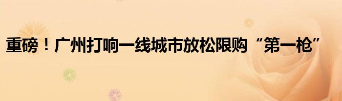 重磅!广州打响一线城市放松限购“第一枪”
