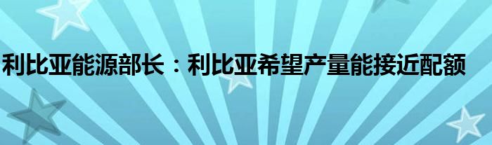 利比亚能源部长:利比亚希望产量能接近配额