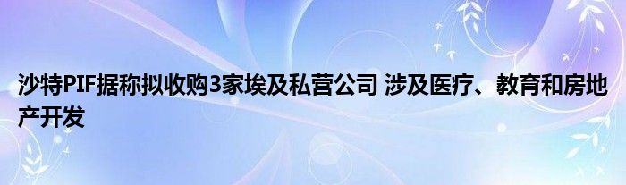 沙特PIF据称拟收购3家埃及私营公司 涉及医疗、教育和房地产开发
