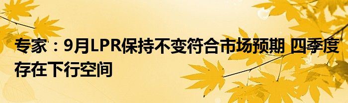 专家:9月LPR保持不变符合市场预期 四季度存在下行空间
