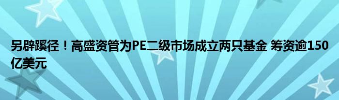 另辟蹊径!高盛资管为PE二级市场成立两只基金 筹资逾150亿美元