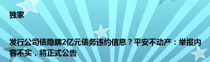 独家|发行公司债隐瞒2亿元债务违约信息?平安不动产:举报内容不实,将正式公告