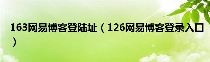 163网易博客登陆址(126网易博客登录入口)