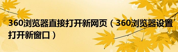 360浏览器直接打开新网页(360浏览器设置打开新窗口)