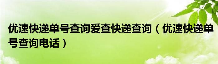 优速快递单号查询爱查快递查询(优速快递单号查询电话)