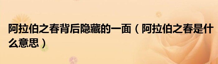 阿拉伯之春背后隐藏的一面(阿拉伯之春是什么意思)