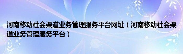 河南移动社会渠道业务管理服务平台网址(河南移动社会渠道业务管理服务平台)