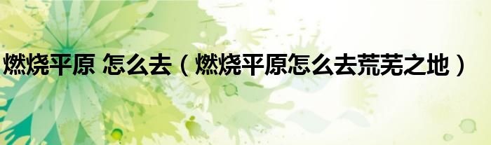 燃烧平原 怎么去(燃烧平原怎么去荒芜之地)