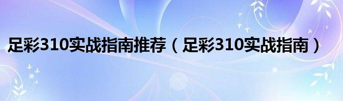 足彩310实战指南推荐(足彩310实战指南)
