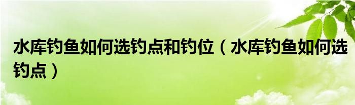 水库钓鱼如何选钓点和钓位(水库钓鱼如何选钓点)