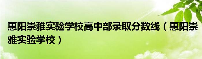 惠阳崇雅实验学校高中部录取分数线(惠阳崇雅实验学校)