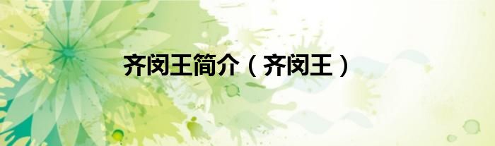 齐闵王简介（齐闵王）