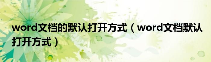 word文档的默认打开方式(word文档默认打开方式)