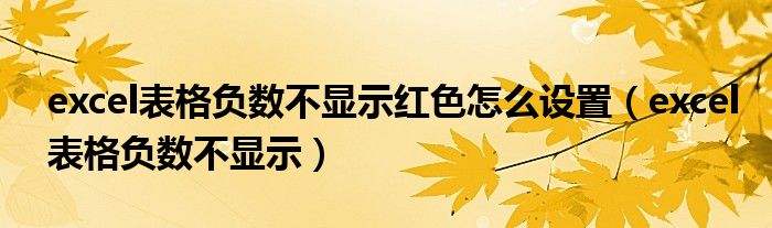 excel表格负数不显示红色怎么设置(excel表格负数不显示)