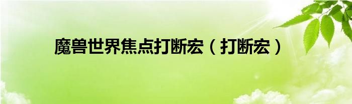 魔兽世界焦点打断宏(打断宏)
